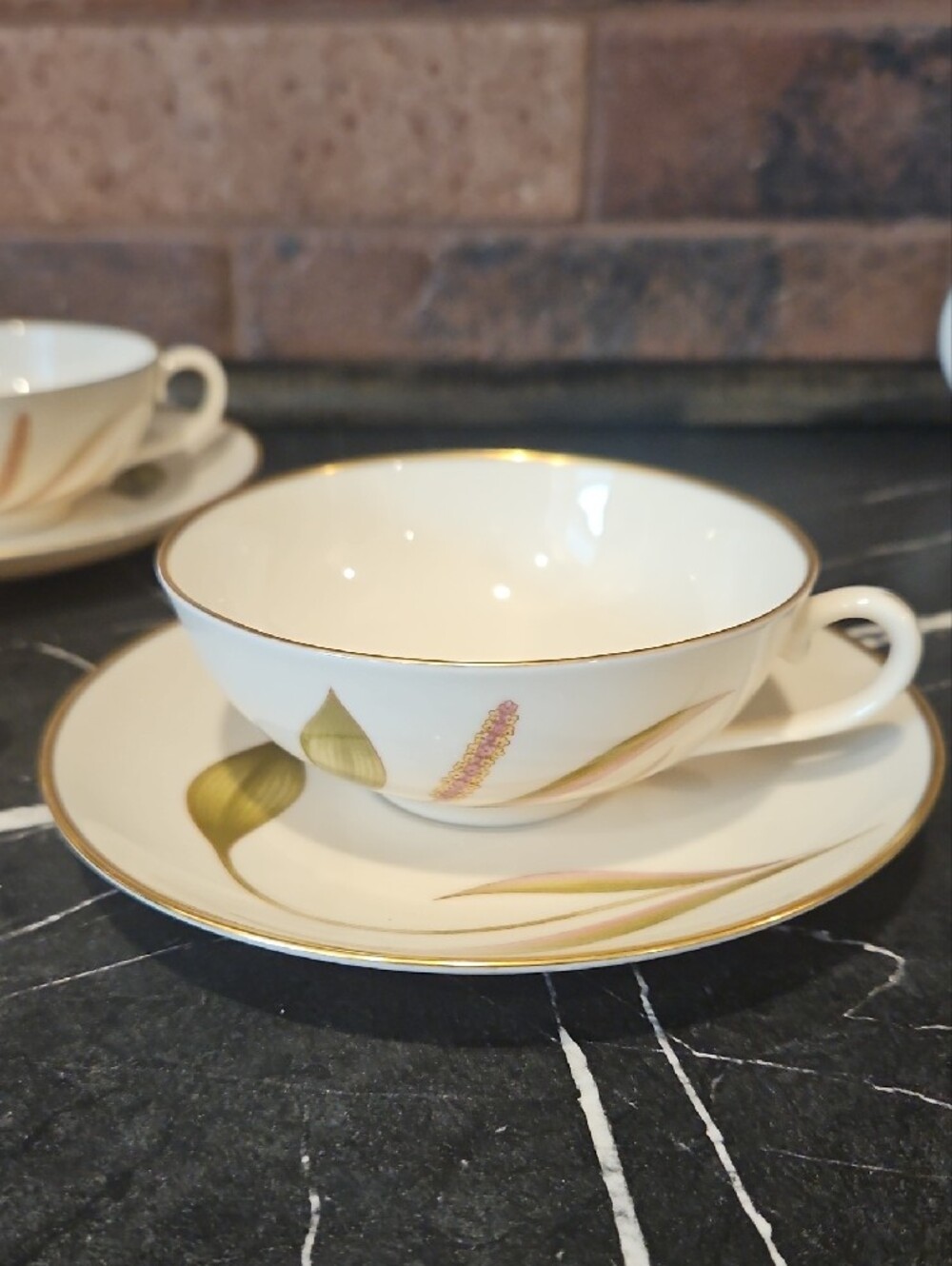 Franciscan Ivory and Gold Leaf Porcelain Tea Set - 6 Piece - Picture 3 of 6